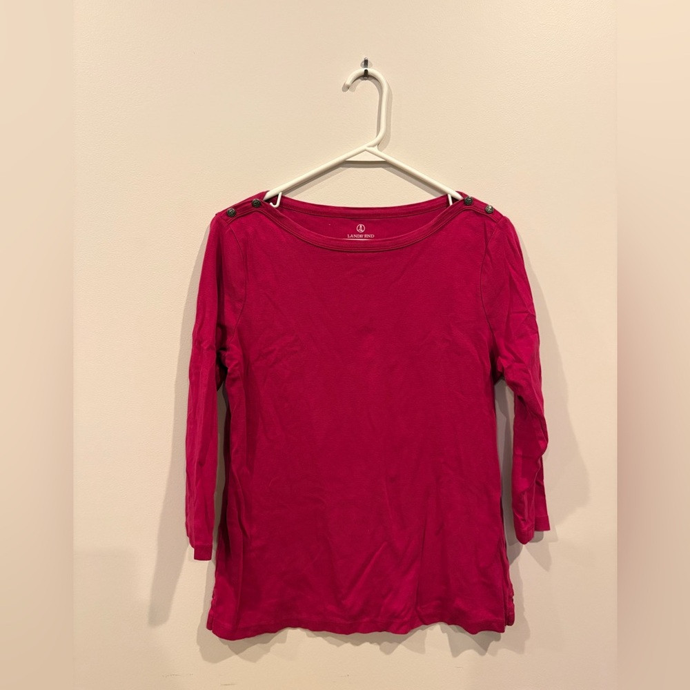 Lands End Magenta 3/4 Sleeve Boatneck Shirt Size M